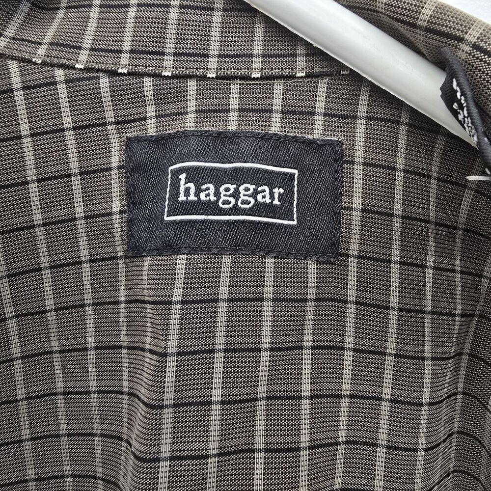 Haggar Dress Shirt Mens Size M (15.5x34) Brown Geometric Point Collar (A18) - Picture 4 of 9